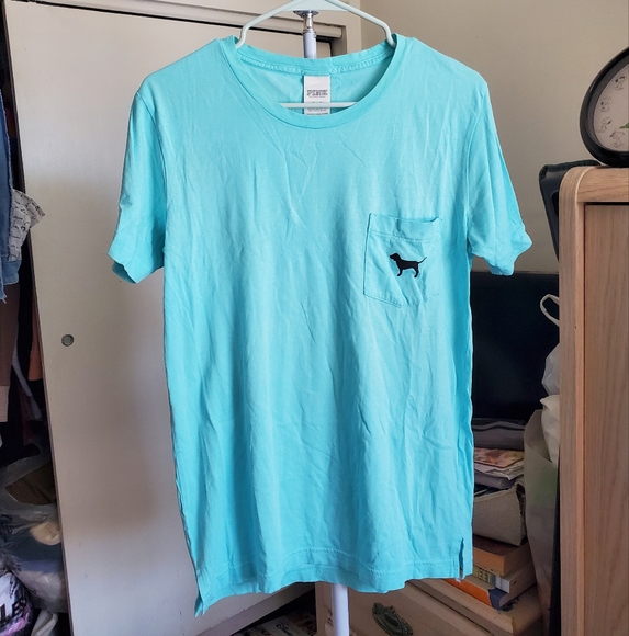 Pink Victoria's Secret Light Blue Pink Nation 2016 100% Cotton Top Size XS - Picture 1 of 11
